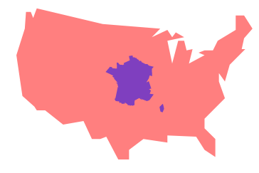 Comparison of the size of USA and France, courtesy of mapfight.appspot.com